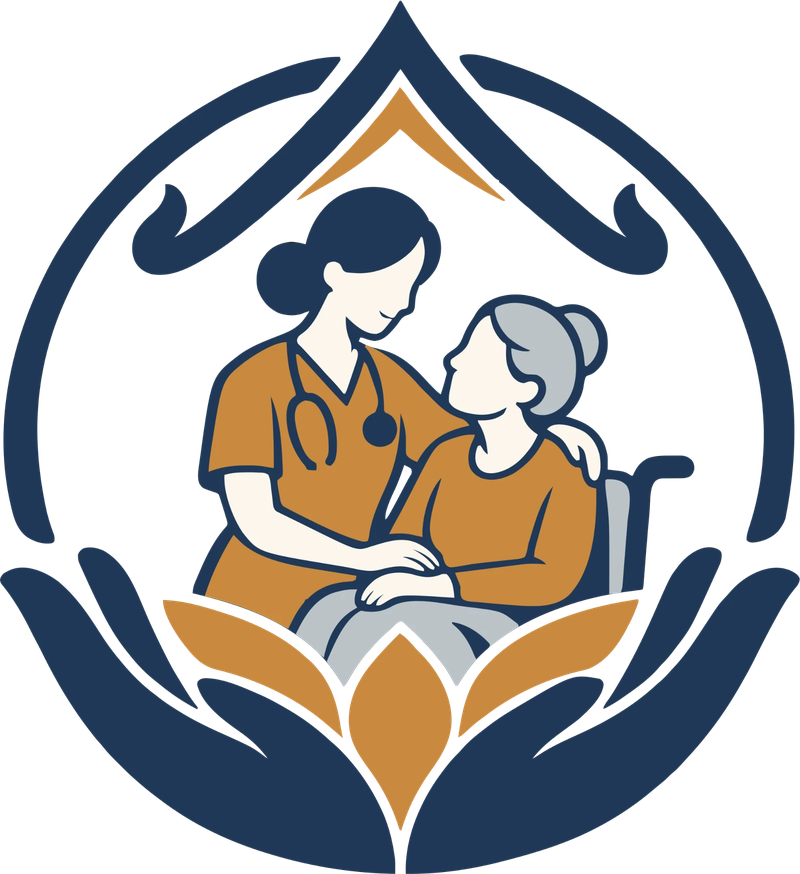 Metta Lotus emblem showing a caregiver supporting an older woman